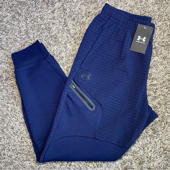Under Armour Other - Under Armour UA Unstoppable Fleece Grid Joggers Mens Sz Medium Blue 1386544-410
